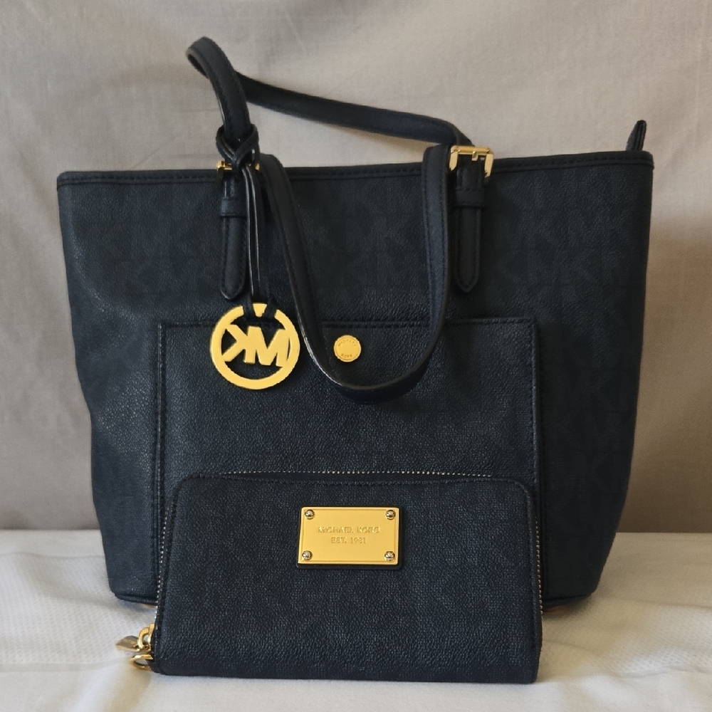 Michael Kors Blue Tote with Gold Accents